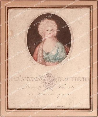 null Marie-Antoinette, reine de France. Gravure colorée signée A. Gabrielli, imprimée...