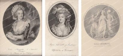 null Marie-Antoinette, reine de France. Lot de trois gravures dont l'une par Jones...