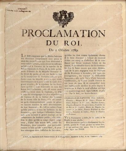 null Louis XVI, roi de France. Proclamation du Roi du 9 octobre 1789, annonçant à...