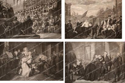 null Les adieux et l'exécution du roi Louis XVI. Lot de quatre petites gravures hollandaises...