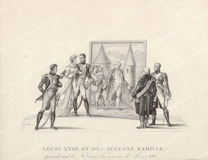 null Famille royale. Gravure intitulée «Louis XVIII et son auguste famille, considérant...