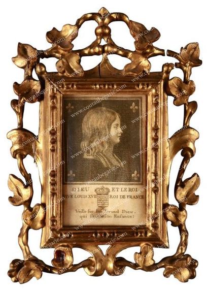 null Louis XVII. Rare portrait tissé imprimé sur soie, d'après la gravure figurant...