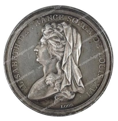 null Madame Elisabeth, princesse de France. Médaille en argent, signée Loos, au profil...