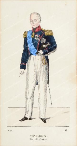 null Charles X, roi de France. Lot de trois lithographies colorées représentant le...