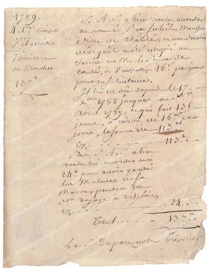 Louis-Antoine Henri de Bourbon-Condé, duc d'Enghien (1772-1804) Billet signé «L....