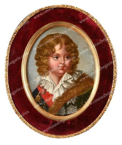 École Française du XIXe siècle Portrait du roi de Rome. Miniature peinte à l'huile...