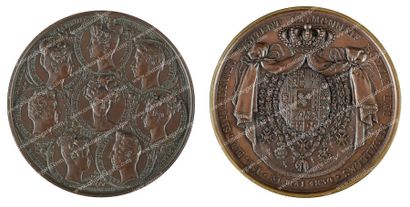 null Bourbon-Siciles - Comte Trapani. Lot de deux médailles en bronze, par Puymaurin,...