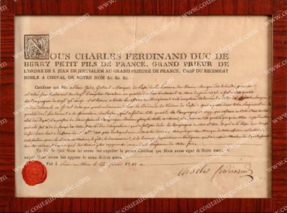 null Ferdinand, duc de Berry. Pièce signée «Charles Ferdinand», certificat évoquant...