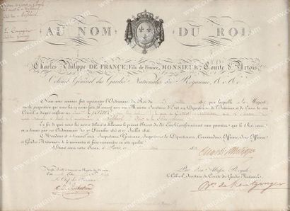 null Charles-Philippe, comte d'Artois, futur Charles X. Certificat délivré au Sieur...