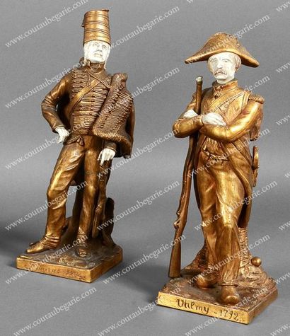 null Batailles de Valmy et de Fleurus. Ensemble de deux sculptures en bronze doré...