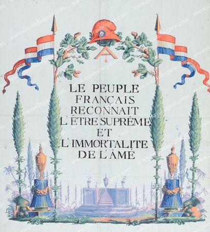null 5 Fête de l'Etre suprême, 20 prairial an II (8 juin 1794). Rare affiche en papier...