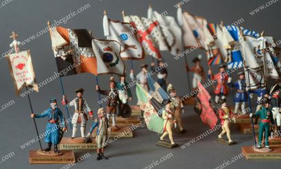 null Armée Vendéenne (1795-1815). Ensemble de sept soldats de plomb porte drapeau,...