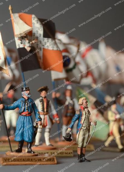 null Armée Vendéenne (1795-1815). Ensemble de sept soldats de plomb porte drapeau,...