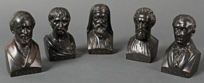 CHARDIGNY Suite de 5 bustes de philosophes et d'écrivains en bronze patiné. Signé...