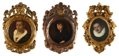 null Portrait de femme et portrait de veuve Miniature sur bois peinte sur ses deux...