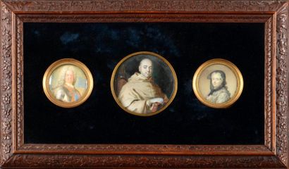 null Trois miniatures sur ivoire cerclées de bronze - Portrait de Catherine Opalinska,...