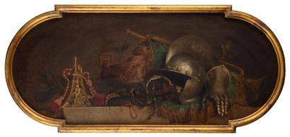 Victor BACHEREAU-REVERCHON (Paris 1842 - 1870) Nature morte au casque, au gantelet...