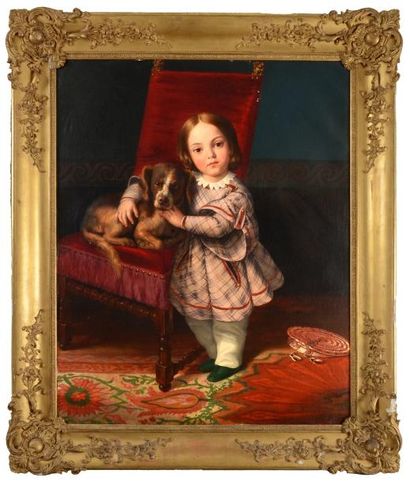 Paul BALZE (Rome 1815 - Paris 1884) Jeune enfant avec son chien Sur sa toile d'origine...