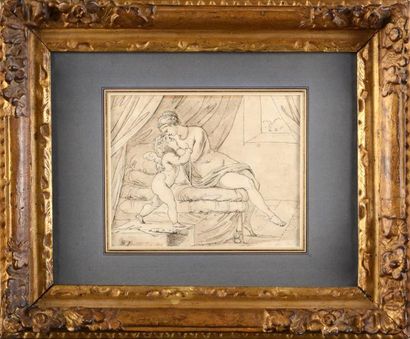 Bartolomeo PINELLI (Rome 1781 - 1835) Venus et l'Amour Plume et encre noire, lavis...