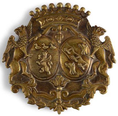 null Plaque de garde aux armes de la famille d'EMERY, en bronze fondu, Epoque XVIIIe,...