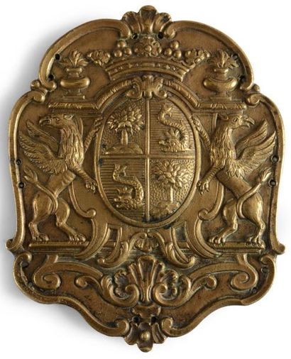 null Plaque de garde du Marquis de La CHASSAIGNE de SAINT PAU, en bronze fondu Epoque...
