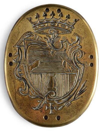 null Plaque de garde aux armes d'un Duc, en bronze fondu et gravé Epoque XVIIIe-...
