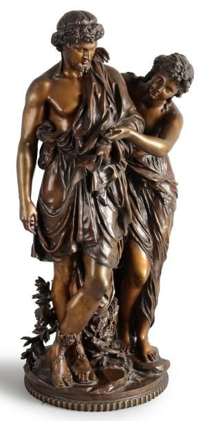 Etienne Henri DUMAIGE (1830-1888) Couple néoclassique Bronze à patine médaille. H.:...