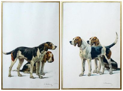 Charles Ferdinand de CONDAMY(1855-1913) Relais de chiens de meute Très belle paire...