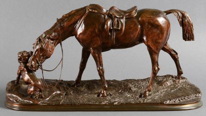 Pierre Jules MÈNE( 1810-1879) Les deux Amis Beau bronze à patine brune, signé sur...