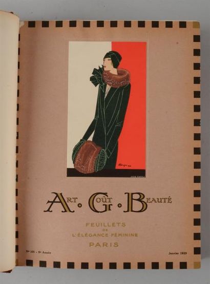 null A. G. B, Feuillets de l'Elégance féminine, 1928-1929, 24 numéros reliés en deux...