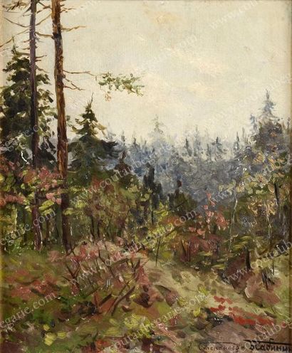 STEPANOV Alexei Stepanovitch (1858-1923) Vue d'une forêt russe avec sapins. Huile...