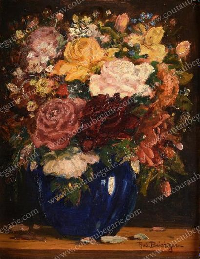 BÜCHTGER Robert (1862-1951) Vase au bouquet de fleurs. Huile sur panneau, signée...