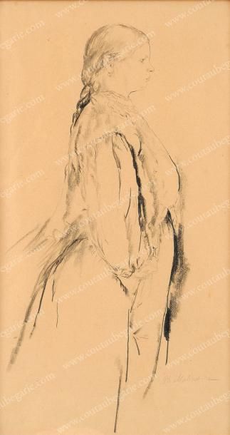MALIAVINE Philippe Andréïvitch (1869-1940) Portrait d'une jeune femme vue de profil....
