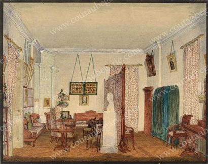 Ecole russe de la première moitié du XIXe siècle Vue intérieure du salon d'Elise...