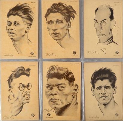 null Exceptionnelle série de 25 cartes postales. Portraits par Cabrol de sportifs...