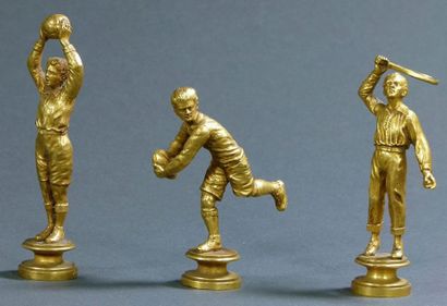 null Ensemble de 3 sceaux. (cachets) Le football, le rugby et le tennis. En bronze...