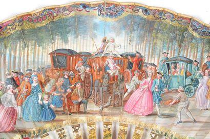 null Le carnaval, vers 1750 Eventail plie, feuille en papier peint a la gouache....