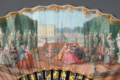 null Dans les bosquets de Versailles, vers 1750 Eventail plie, feuille double en...