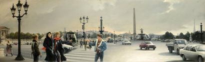 Bruno SCHMELTZ né en 1943 Place de la Concorde. Grande toile. Signée en bas à droite....