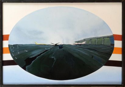 François BRICQ né en 1937 Réflection Acrylique sur toile. 30 x 45 cm