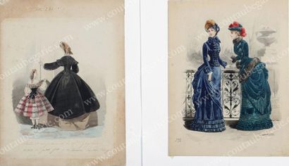 null Deux illustrations originales pour périodique de mode, seconde moitié du XIXe...