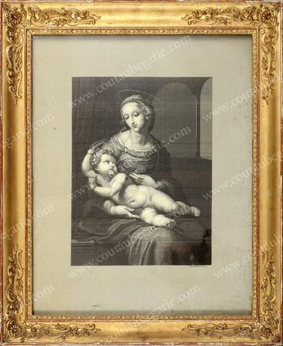 null Vierge à l'Enfant Jésus d'aprs Rapha?l, Furnion Frres, à Lyon en 1844, tissage...
