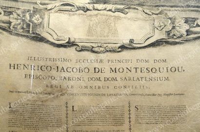 null Placard de thèse, 1751, impression sur satin en taille-douce, gravure de François...