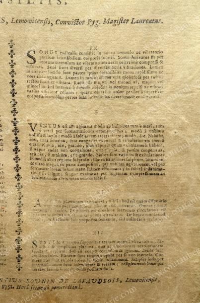 null Placard de thèse, 1751, impression sur satin en taille-douce, gravure de François...