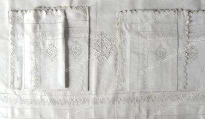 null Rare ensemble de deux très belles parures de lit brodées en fil, fin du XIXe...