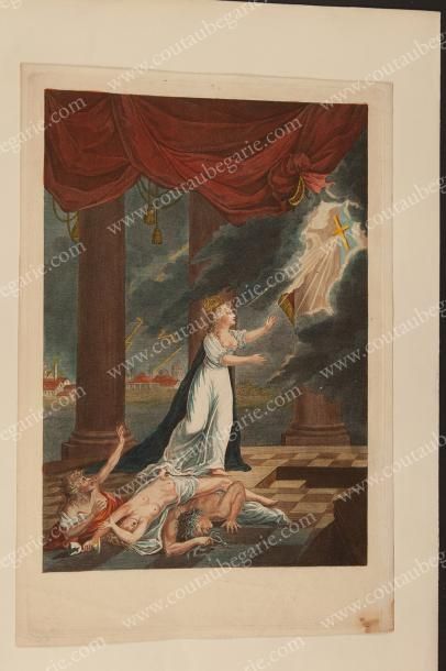null MARIE-ANTOINETTE, reine de France (1755-1793). Gravure colorée avant la lettre,...