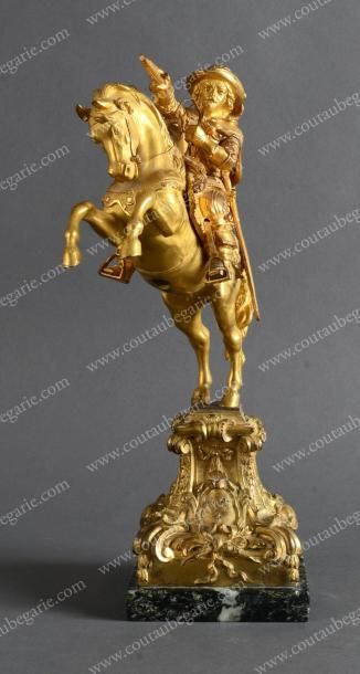 null LOUIS XIII, roi de France (1553-1610). Statue équestre en bronze doré le représentant...