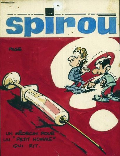 SERON, Pierre SPIROU. «Le Petit Homme qui rit" Projet de couverture du journal Spirou...