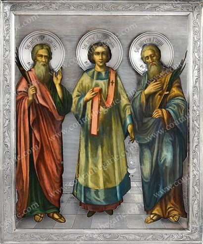 null Saints Gouri, Aviv et le Martyr Simon. Par KHLEBNIKOFF, Moscou, 1908-1917. Tempera...