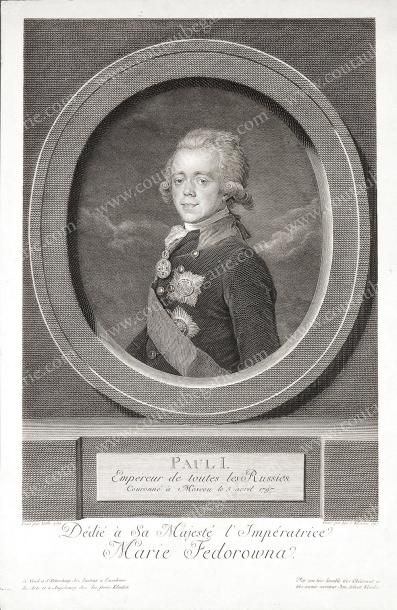 null PAUL Ier, empereur de Russie (1754-1801). Gravure signée Klauber, datée 1797,...